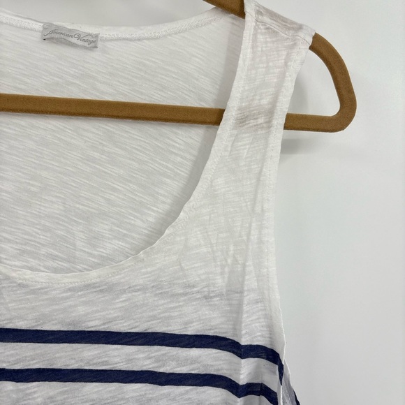 American Vintage Women’s Blue White Striped 100% Cotton Slub Knit Tank Top Large - Picture 4 of 16